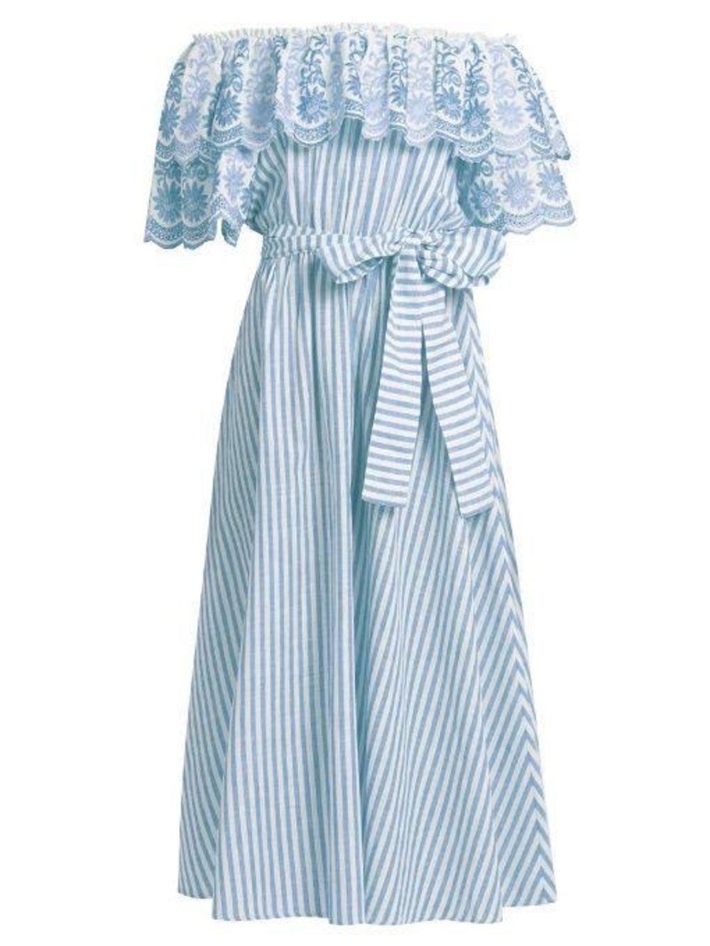 GUL HURGEL Off-The-Shoulder Striped Cotton-Blend Midi Dress size S